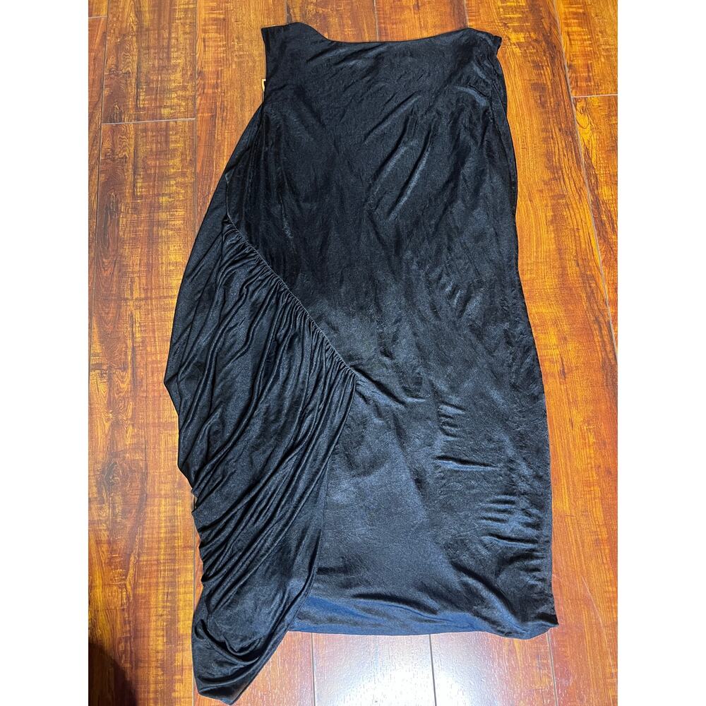 BCBGMAXAZRIA Black Draped Asymmetrical Sleeveless Top Women S Gold Hardware - Picture 9 of 9